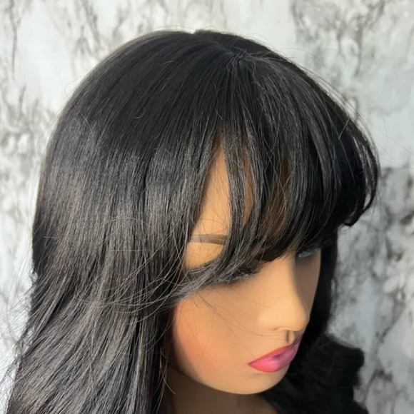 26 Inch Long Wave Curly Black Wig with Bangs density 200% BOUTIQUE - Picture 5 of 12